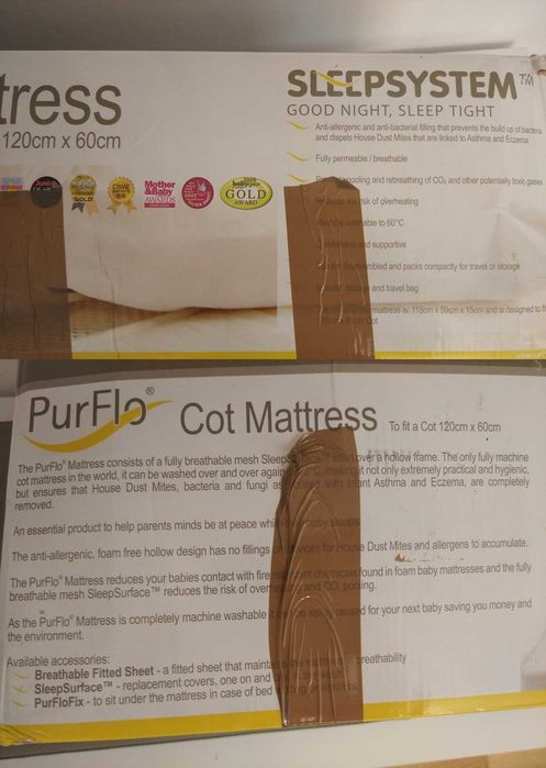 Oddychający materac Purflo 120x60 na aluminiowym stelażu stan idealny