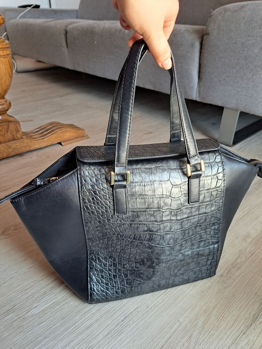 Torebka shopper bag czarna grafitowa h&m