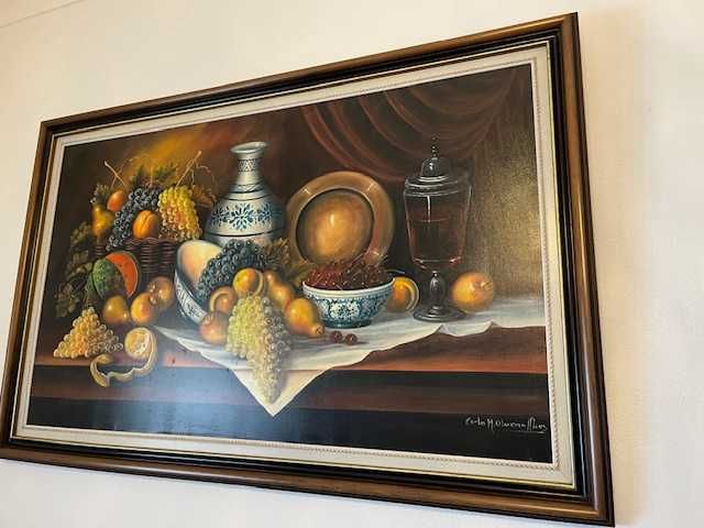 Quadro grande Natureza Morta a oleo de Carlos M. Oliveira Alves