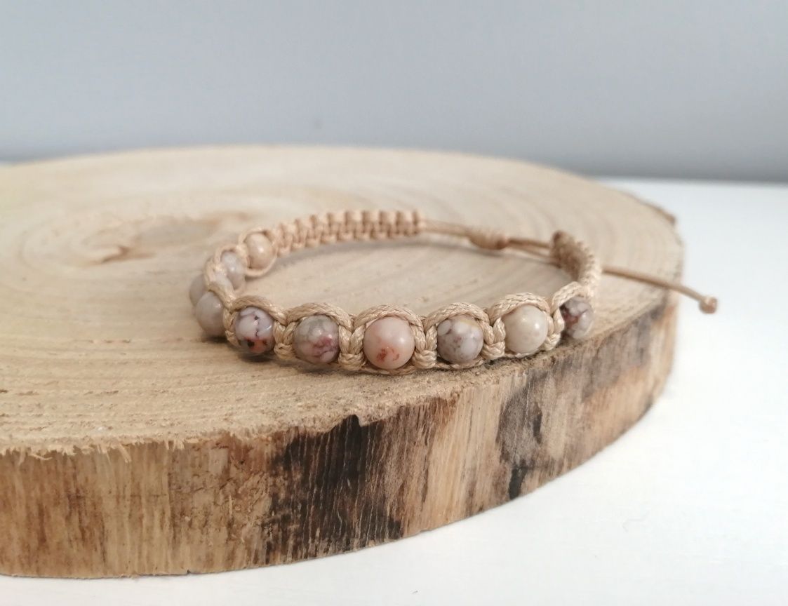 Bransoletka różaniec maifan kamienie naturalne makrama talizman amulet