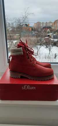 Красные кожанные ботинки oliver(как timberland)