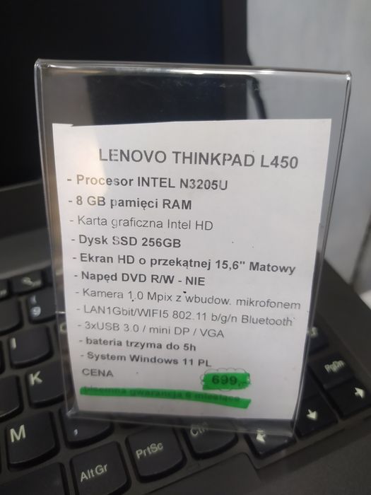 Laptop Lenovo ThinkPad 14" /8GB Ram /dysk SSD 256GB /Gwar. 6mcy /Sklep