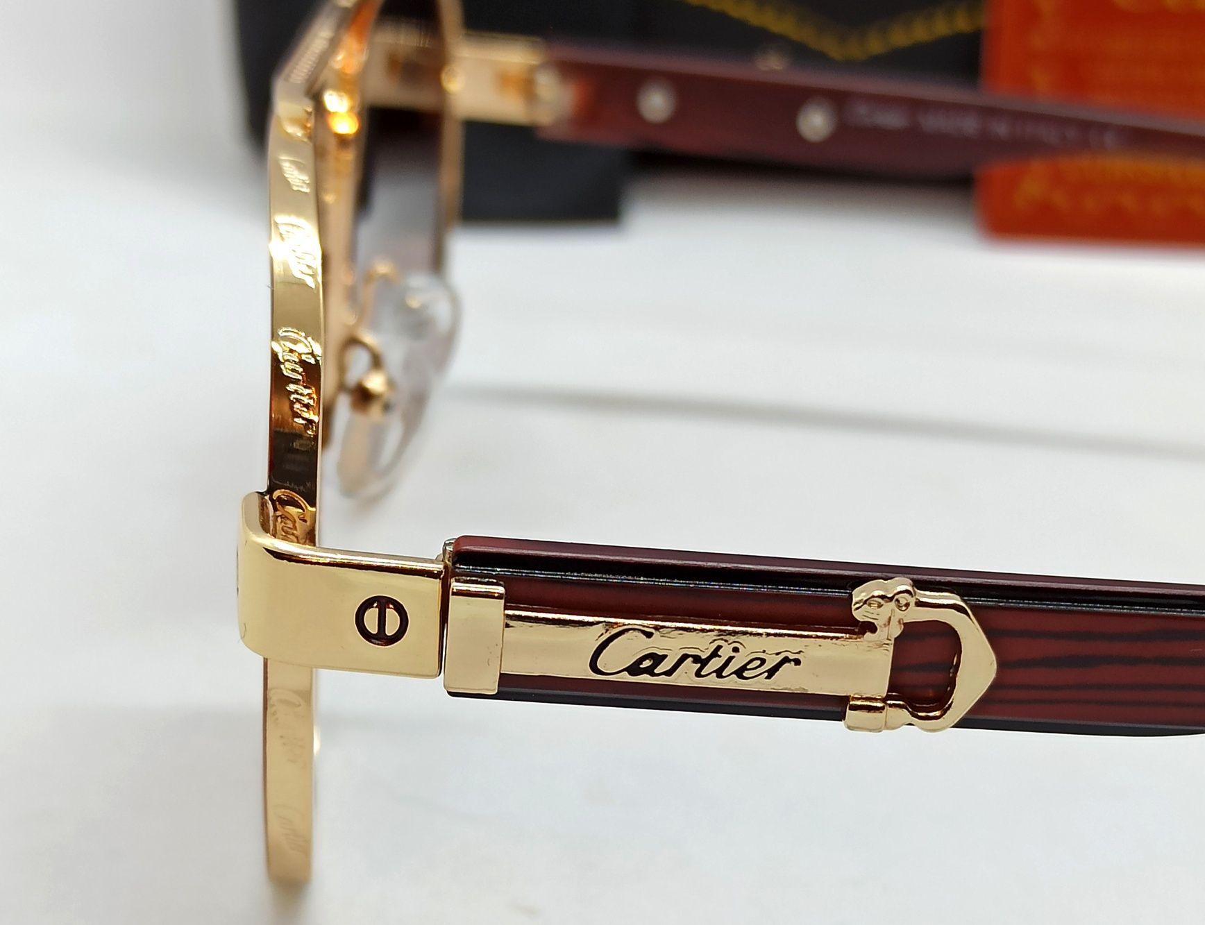 Cartier очки капли мужские солнцезащитные коричневые в золотом металле