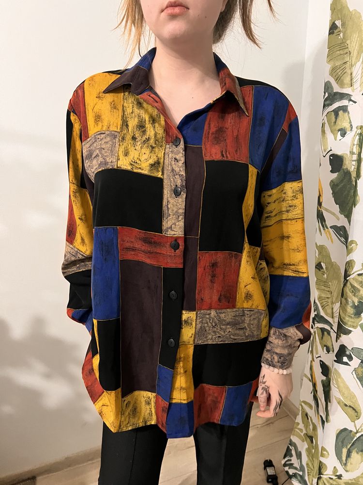 Kolorowa wzorzysta koszula vintage retro z lat 80-90
