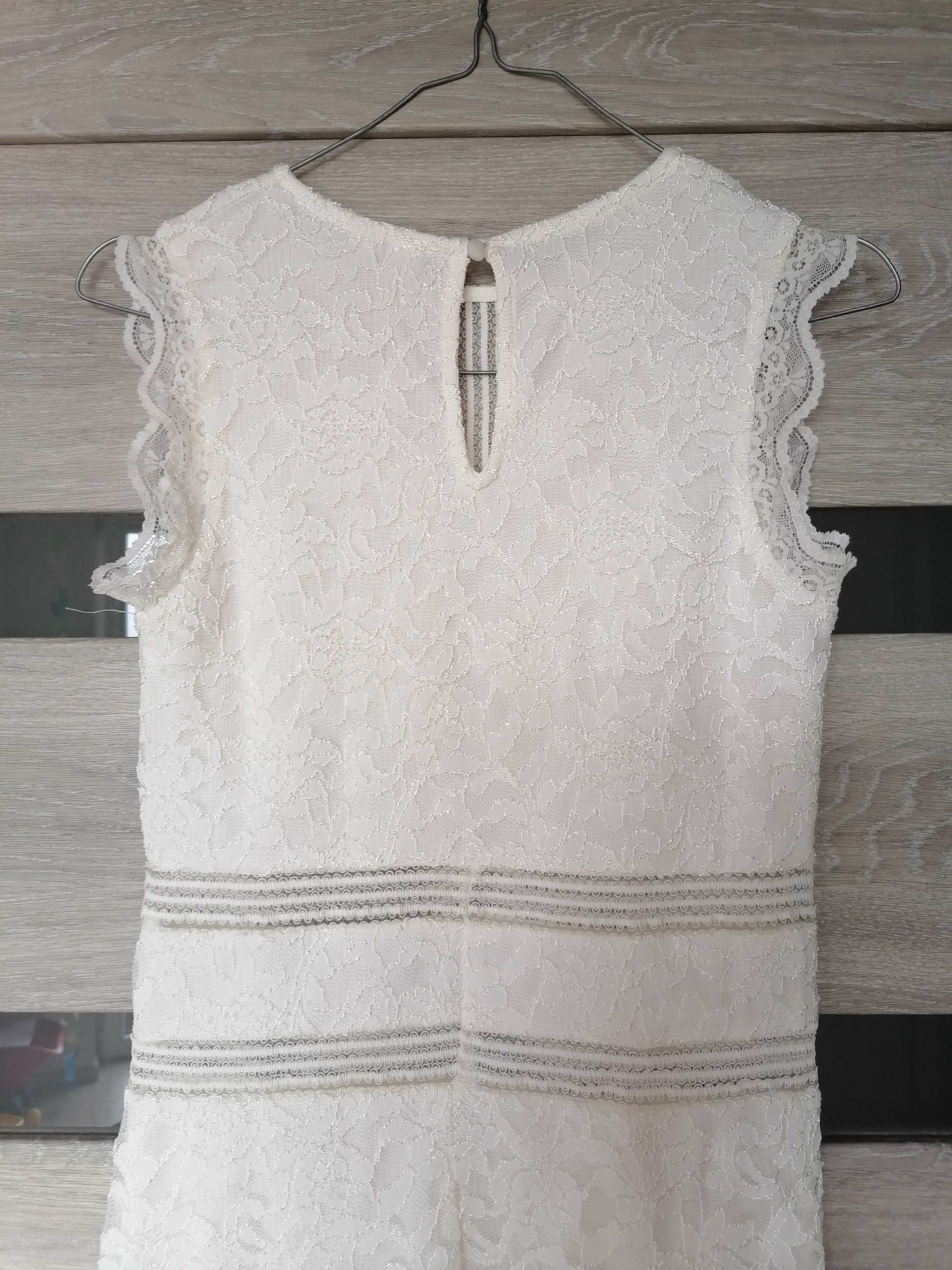 Nowa prosta elegancka sukienka koronkowa ecru 34 midi