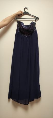 Vestido Cai-cai Azul Escuro com Lantejoulas