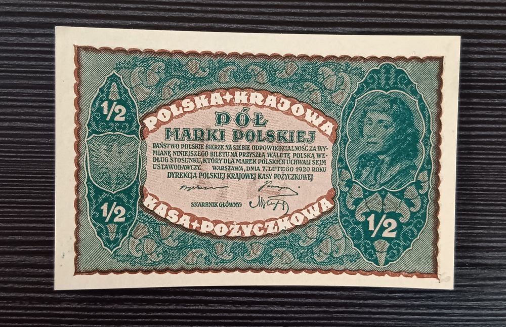 Marka Polska 1/2 1920rok UNC