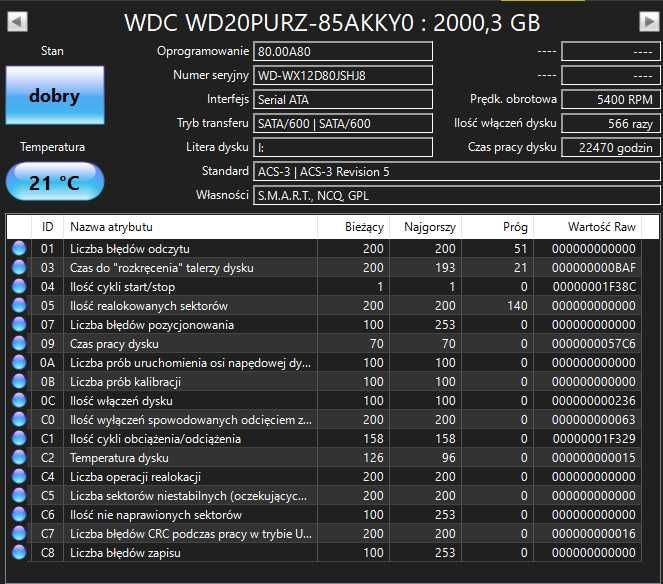 Dysk HDD 2TB WD Purple 20PURX