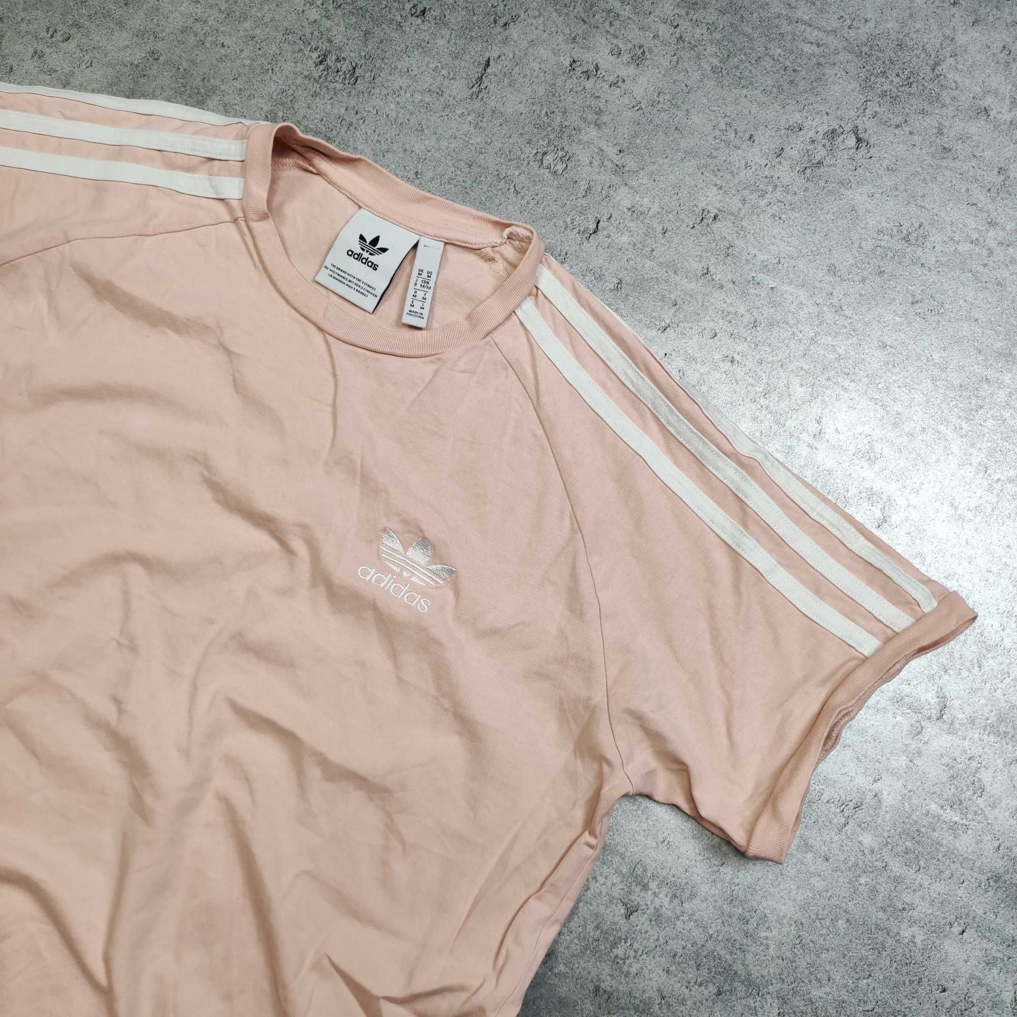 MĘSKA Koszulka Bawełna Jasno Różowa Adidas 3Paski Haft Logo California
