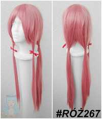 Yuno Gasai Mirai Nikki różowa długa peruka z kokardkami cosplay wig