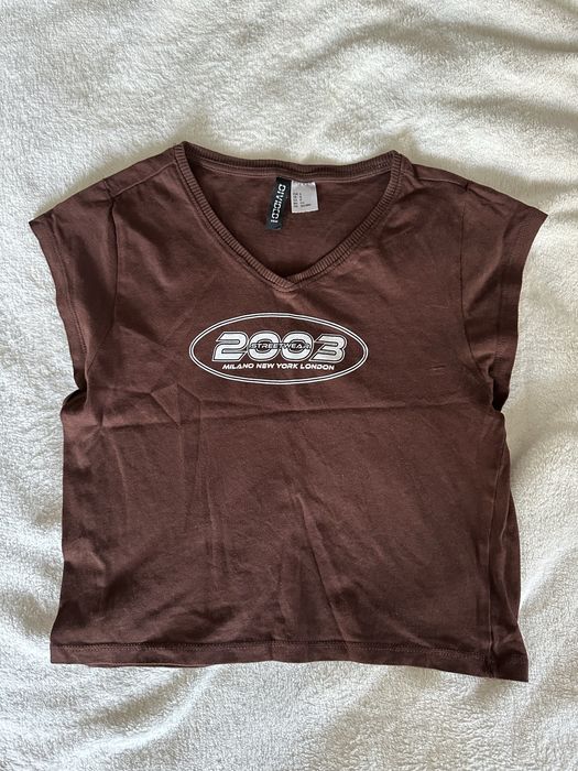 brązowy top z krótkim rękawem HM vintagestyle 2003