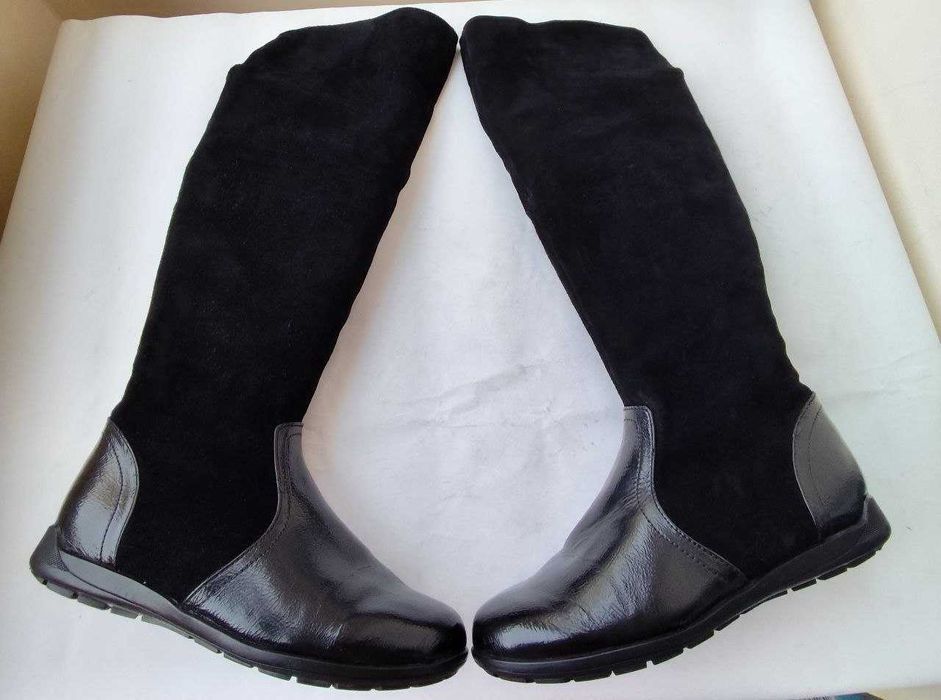 Сапоги ботфорты демисезонные натуральная замша, кожа р.39 Guess Черные