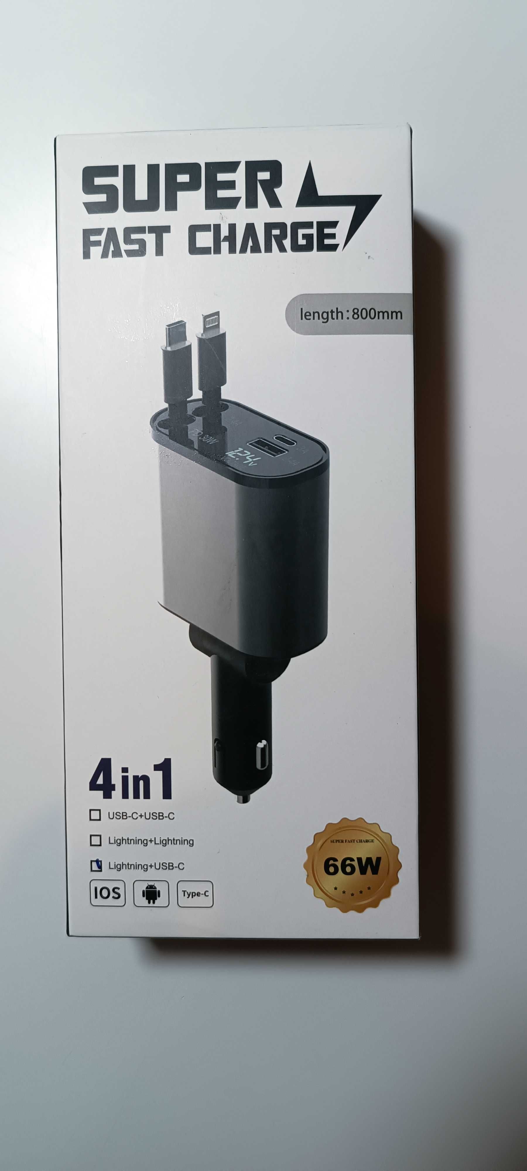 3x Ładowarka samochodowa do telefonu 4in1 Usb C, iphone