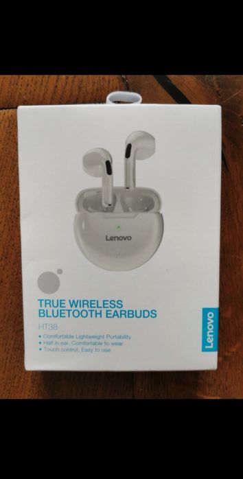 Białe słuchawki bezprzewodowe Lenovo HT38