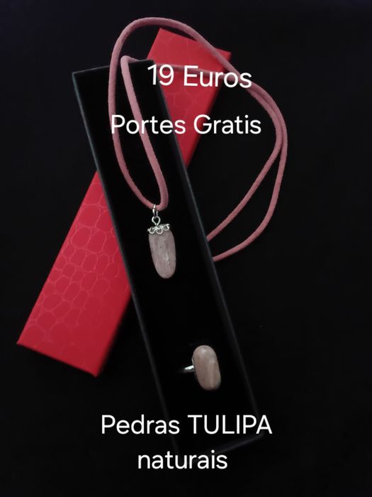 Conj. Colar e anel pedras naturais TULIPA PORTES GRATIS