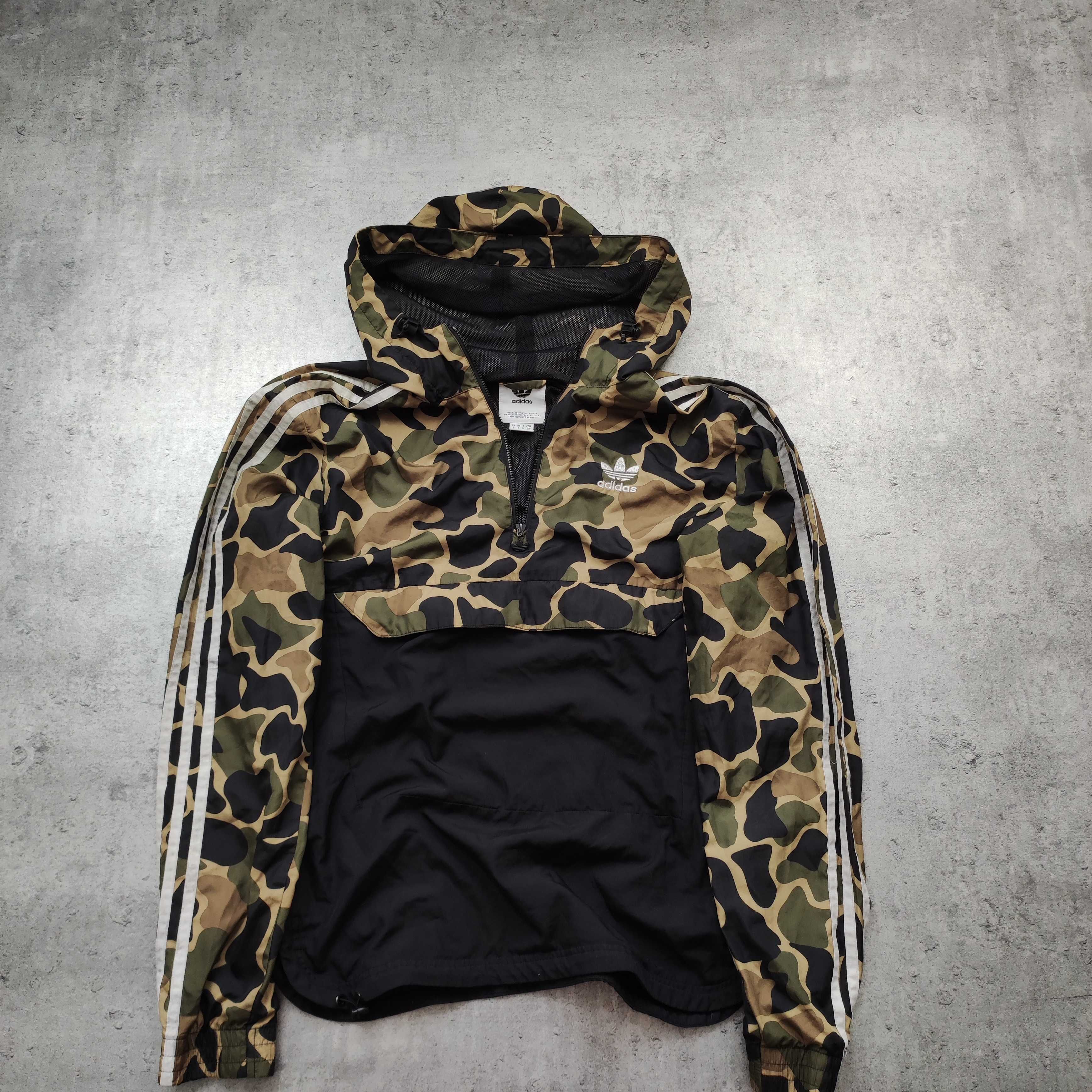 MĘSKA Kurtka Wiatrówka Folia Camo Moro Adidas Kieszonka Kangurka Logo