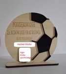 Drewniana statuetka, trofeum, nagroda w zawodach piłki nożnej, grawer