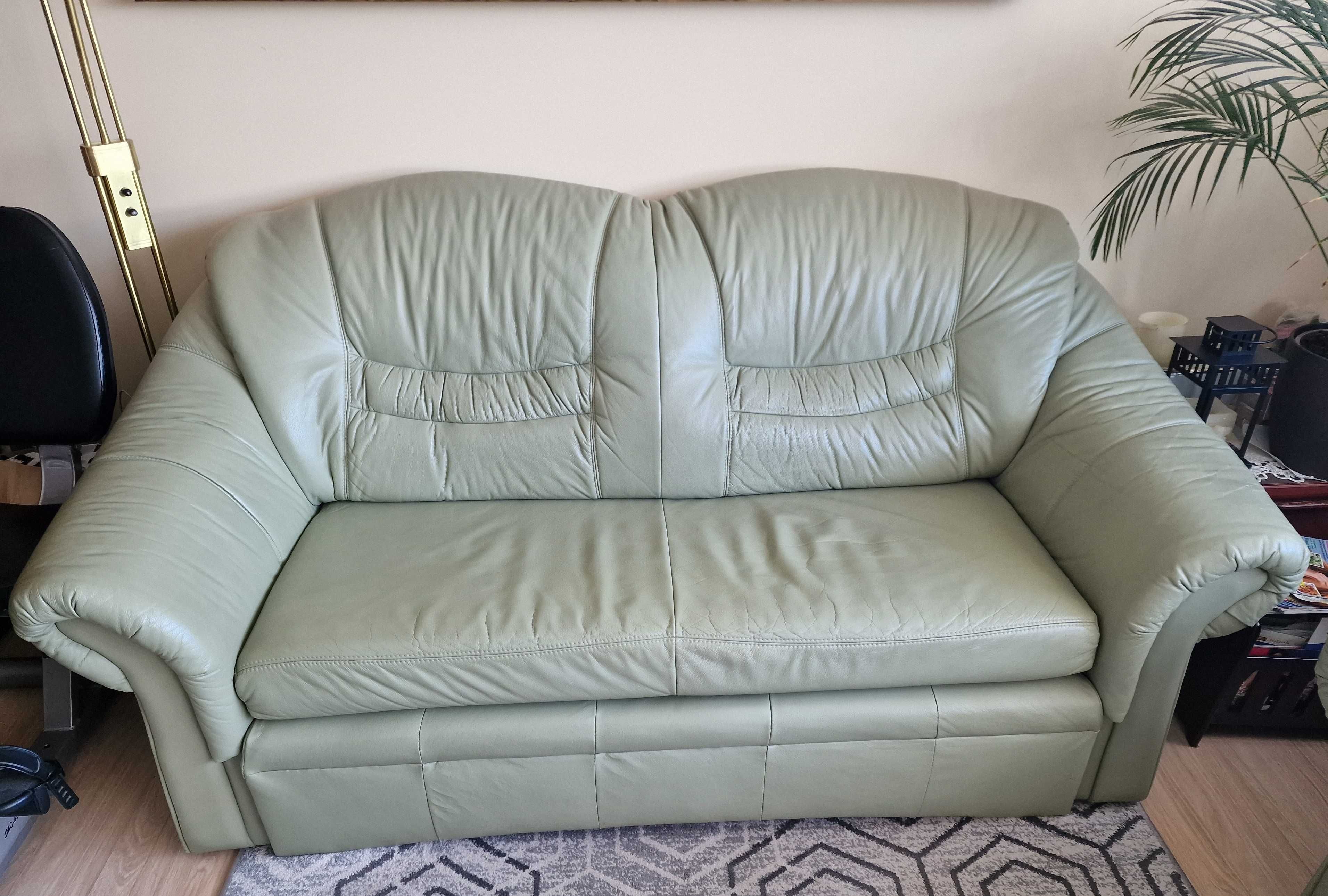 Skórzany zestaw wypoczynkowy  2x Sofa i fotel kolor mięta