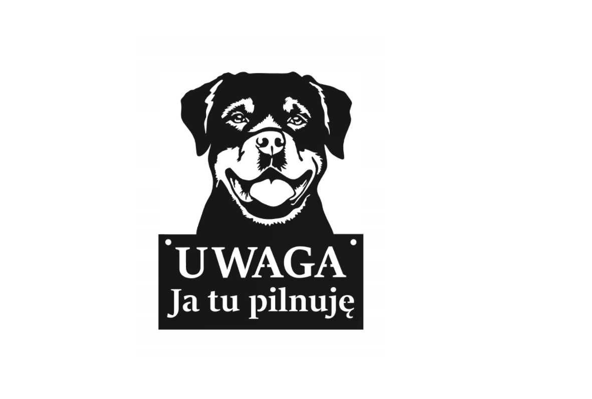 Tablica Uwaga pies JA TU PILNUJĘ  Rottweiler czarna