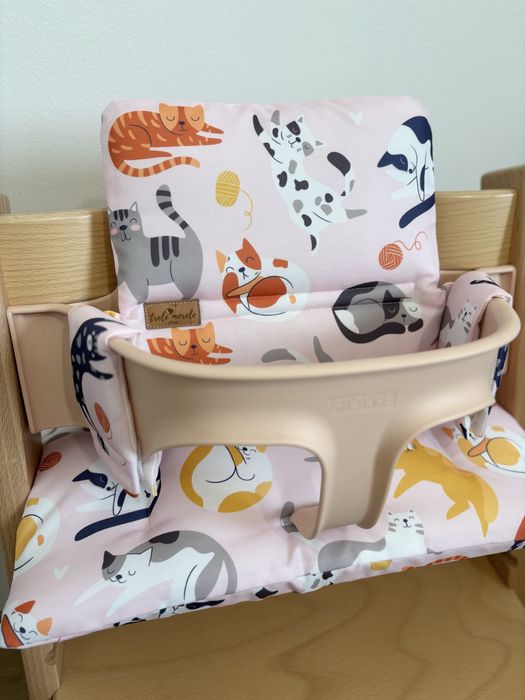 Poduszki wodoodporne do Stokke Tripp Trapp 2w1 koty róż pokrowce