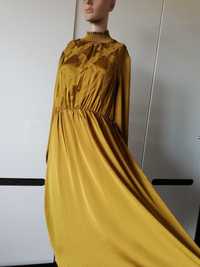 ORSAY długa sukienka rozkloszowana musztardowa kobieca XL