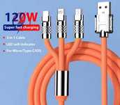 Kabel 120W, 6A Szybkie ładowanie 3w1 USB-C,IOS,Micro-USB,Super Jakość
