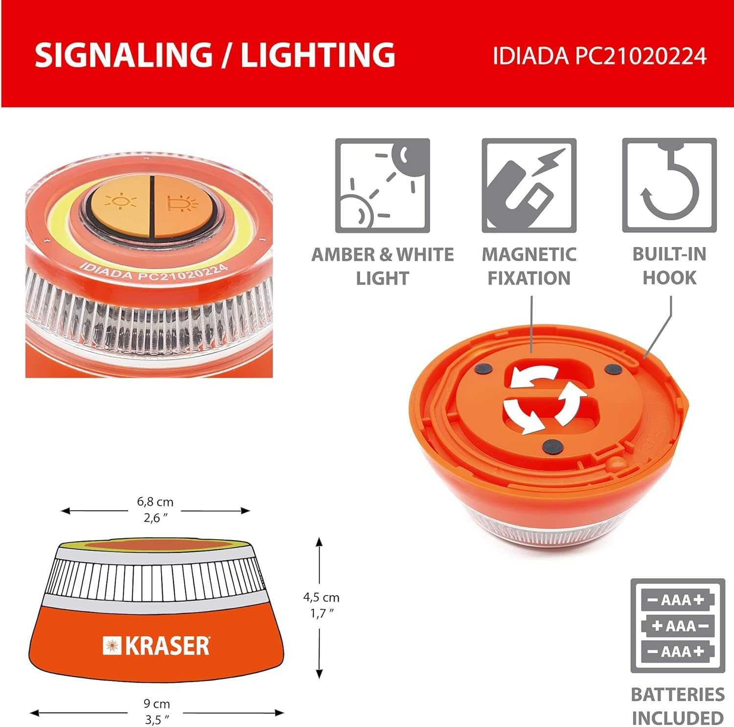 KRASER KR4V16NP2 2x Światło Awaryjne LED V16 z Homologacją + latarka