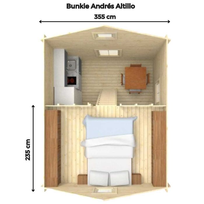 Bungalow para Campismo com Mezanine de 23m2 - Modelo ANDRES