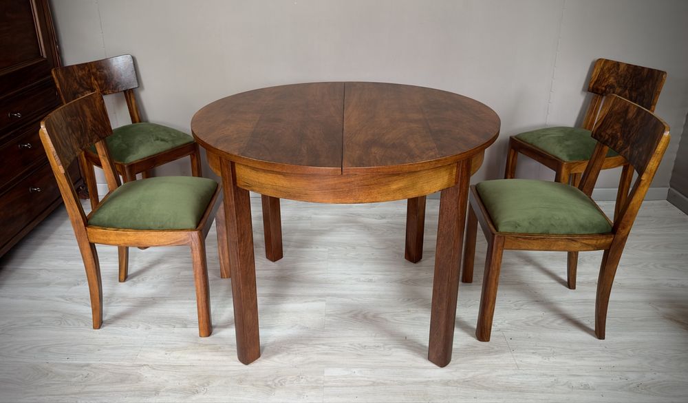 Stół modern orzech+dąb okrągły rozkładany lata 50”