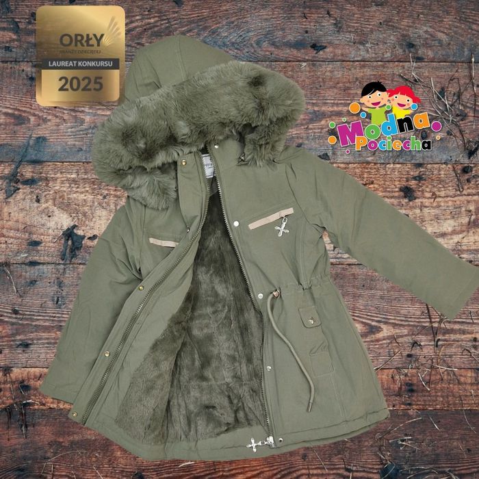 Parka zimowa kurtka zimowa czarna i oliwkowa  rozmiar od 122 do 176 li