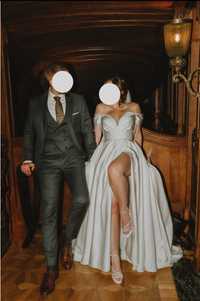 Suknia ślubna r.S Kate Avenue22 prosta, biała, hiszpanka, gorset, tren