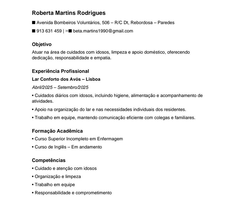 Cuidadora de idosos com experiência