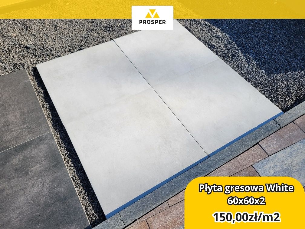 Płyty gresowe WHITE tarasowe 60x60x2 wysyłka KURIER