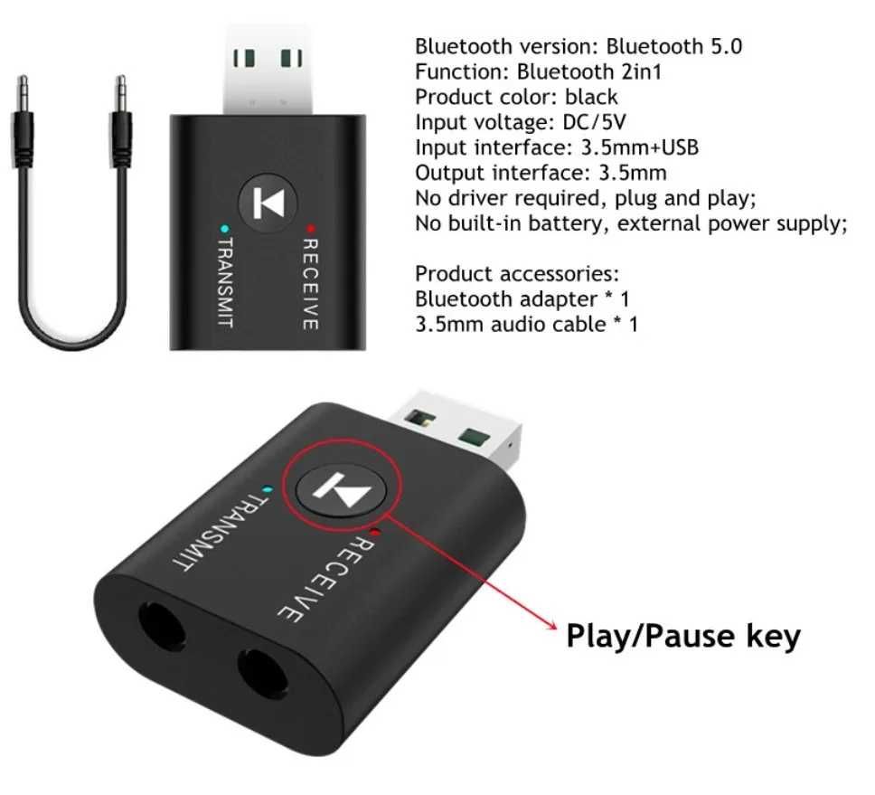 2 в 1 НОВИНКА Передавач/Приймач адаптер USB - Bluetooth 5.0
