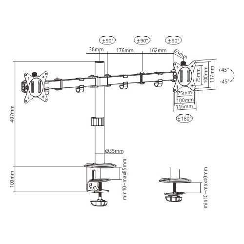 17"-32" #Настільне кріплення для двох моніторів Brateck LDT66-С024