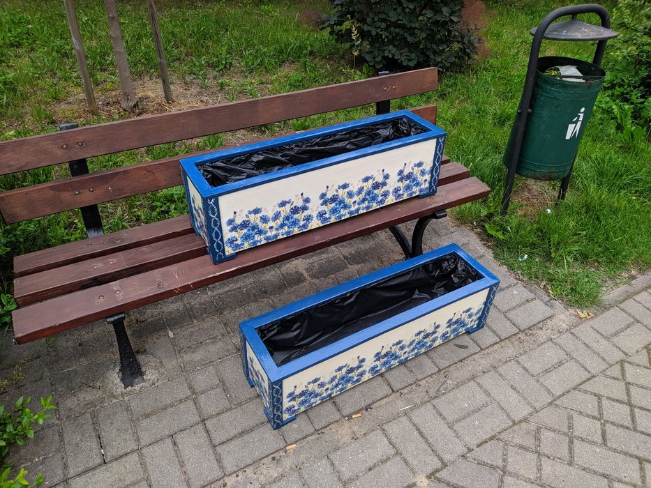 Skrzynki donice drewniane decoupage