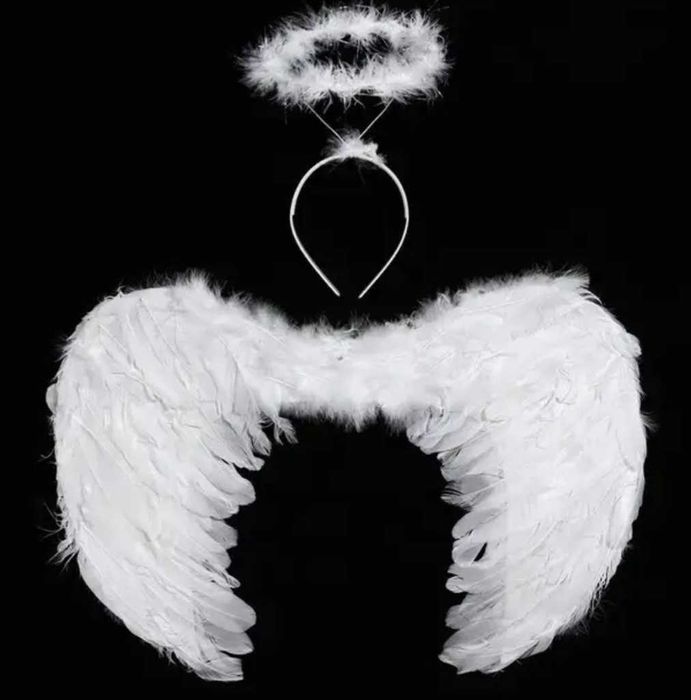 Strój Karnawałowy Przebranie na bal ZESTAW SKRZYDŁA Z PIÓRAMI AUREOLA