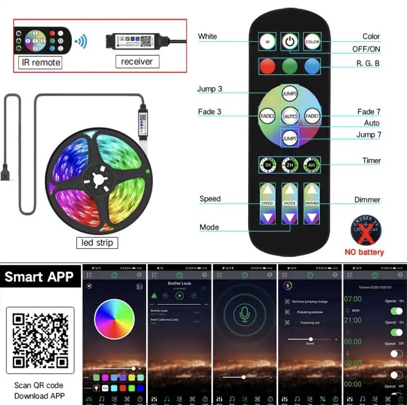 Світлодіодна лампа блютуз RGB-5050 3-10 метрів