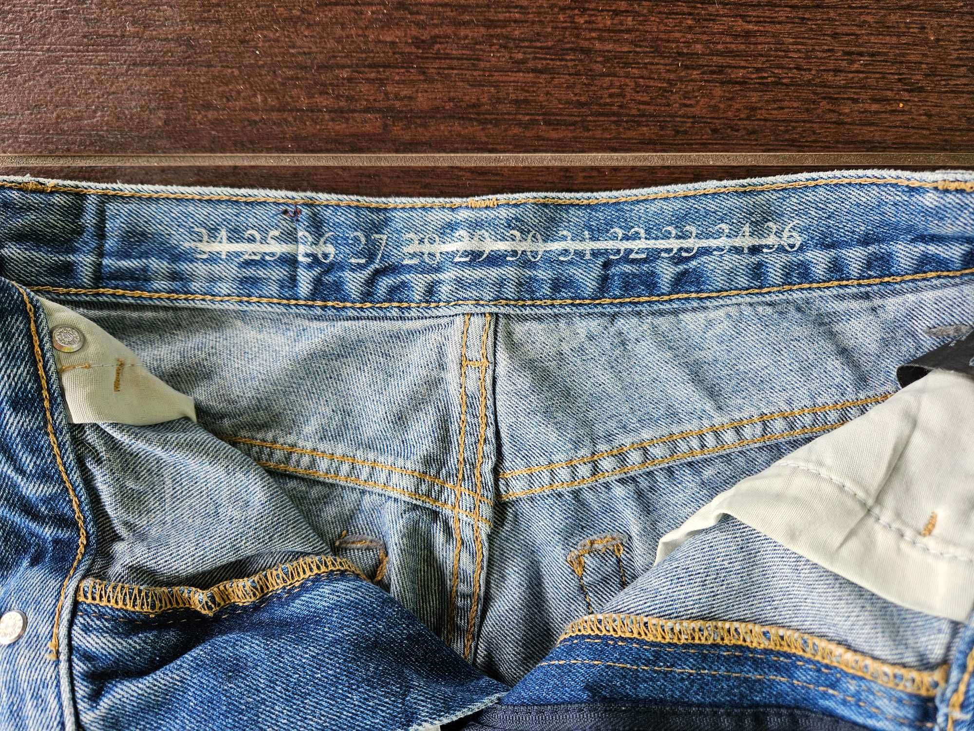 Niebieskie poprzecierane jeansy damskie, proste, Never Denim, rozm. 27
