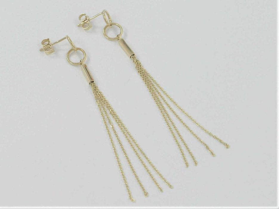 Czarujące złote kolczyki wiszące próby 585 na sztyft z łańcuszkami