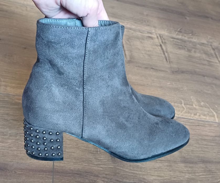 Botki damskie na słupku r 39 Filippo jak nowe szare grafitowe