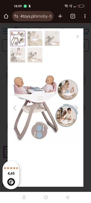 Smoby Baby Nurse Krzesełko Do Karmienia Dla Bliźniąt Lalek