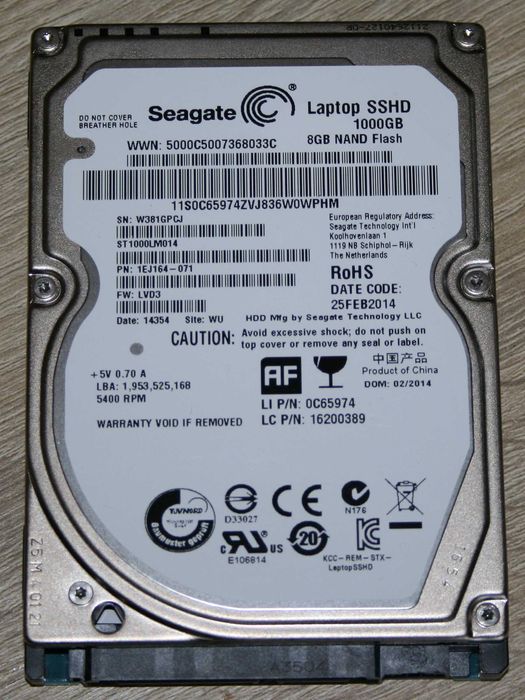 Hybrydowy dysk Seagate ST1000LM014 SSHD 1TB (8GB SSD cache) 2.5"