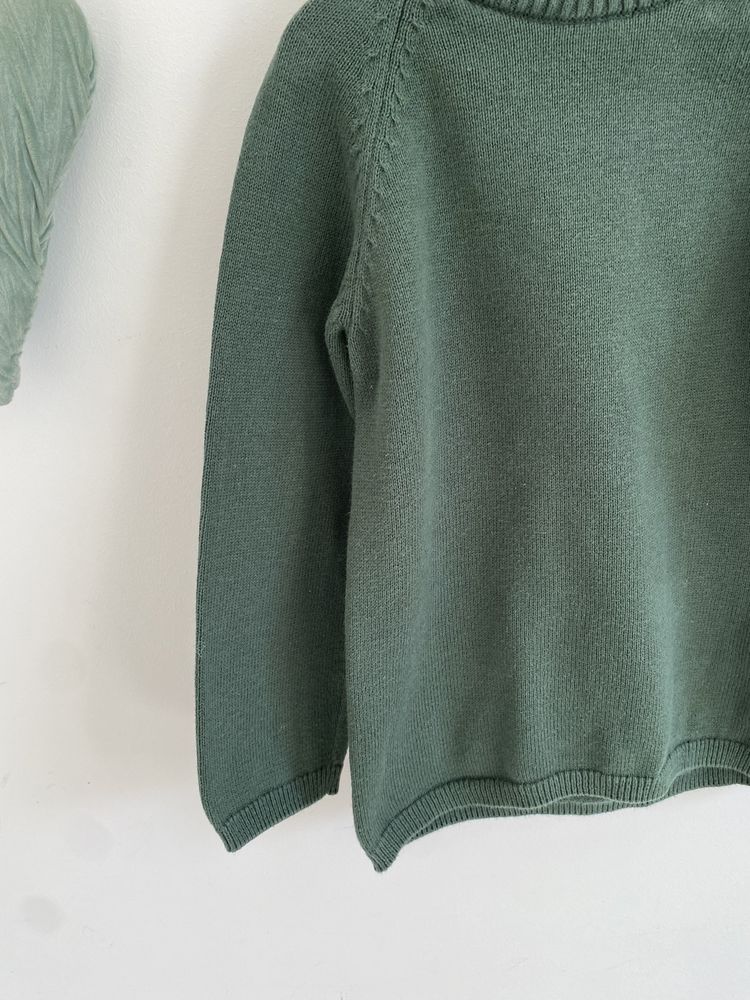 Sweter h&m 98 ciemnozielony bawełna gładki