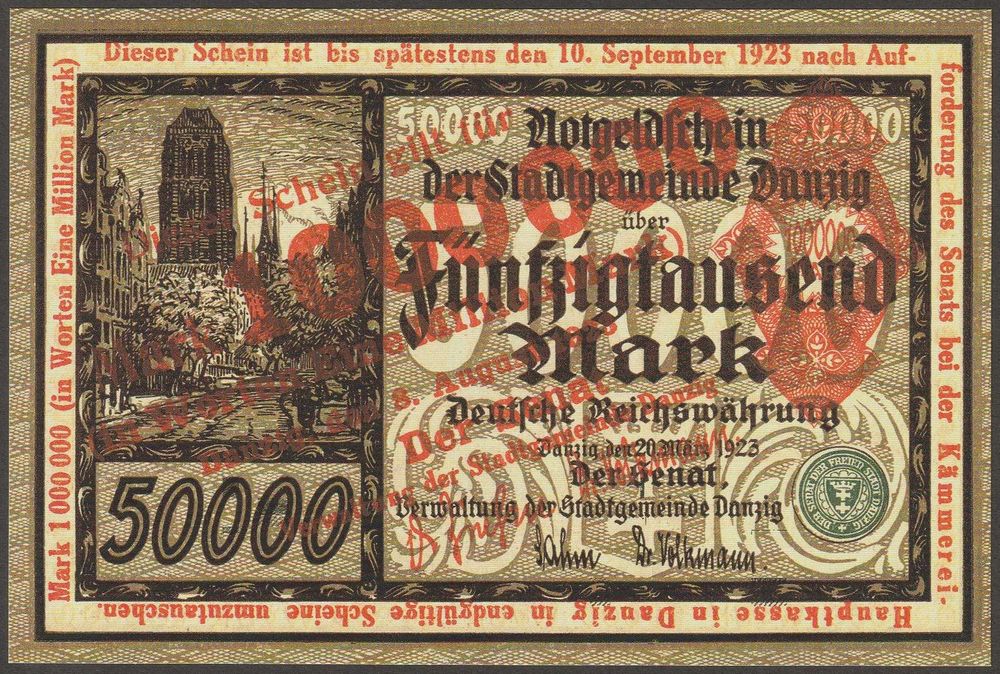 Wolne Miasto Gdańsk 1 milion marek - 50000 marek 1923