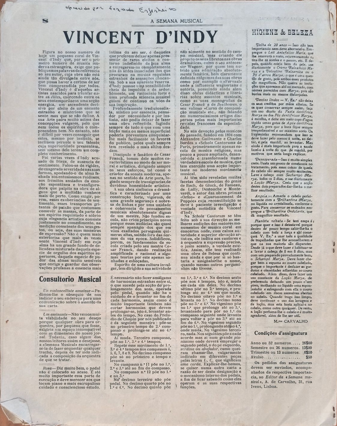 Revista Musical Antiga - "A Semana Musical" (15 de Fevereiro de 1923)