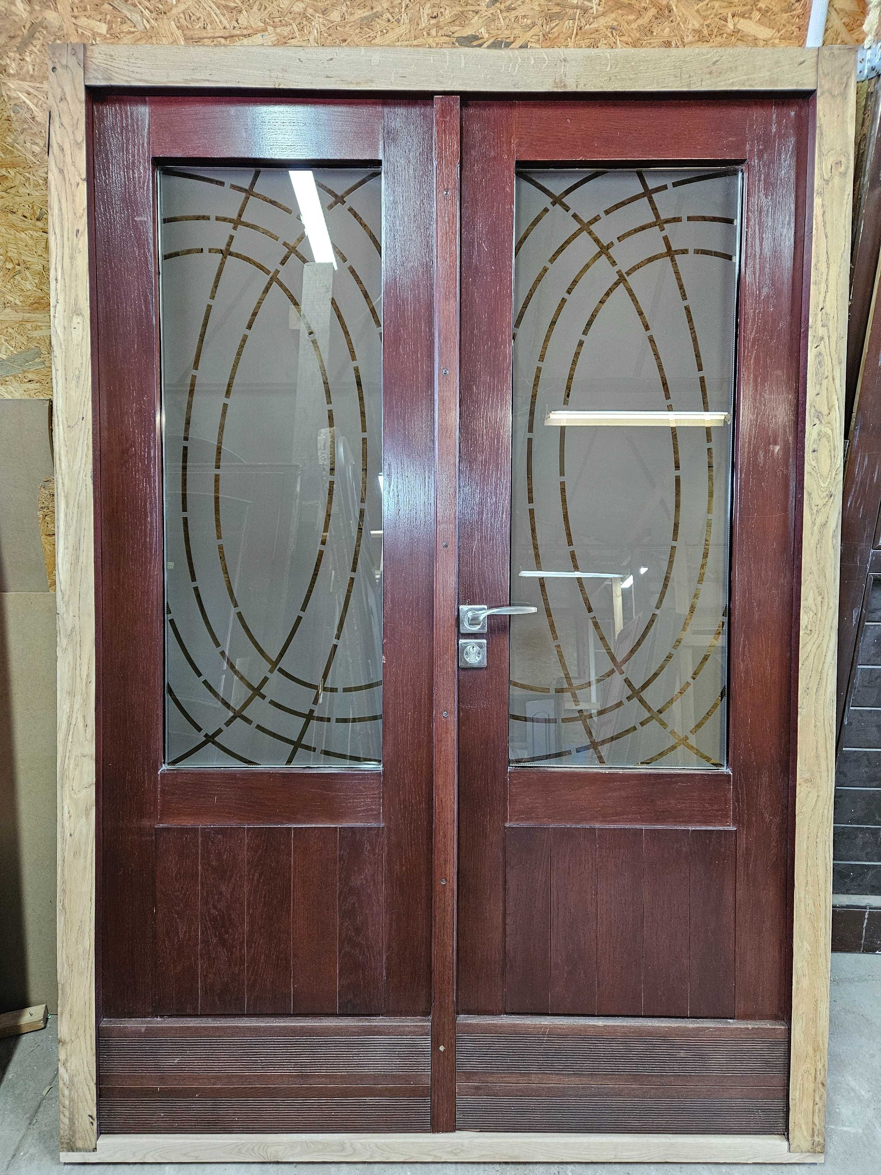 DRZWI Zewnętrzne Dębowe Dwuskrzydłowe Drewniane Wejściowe 148x211cm