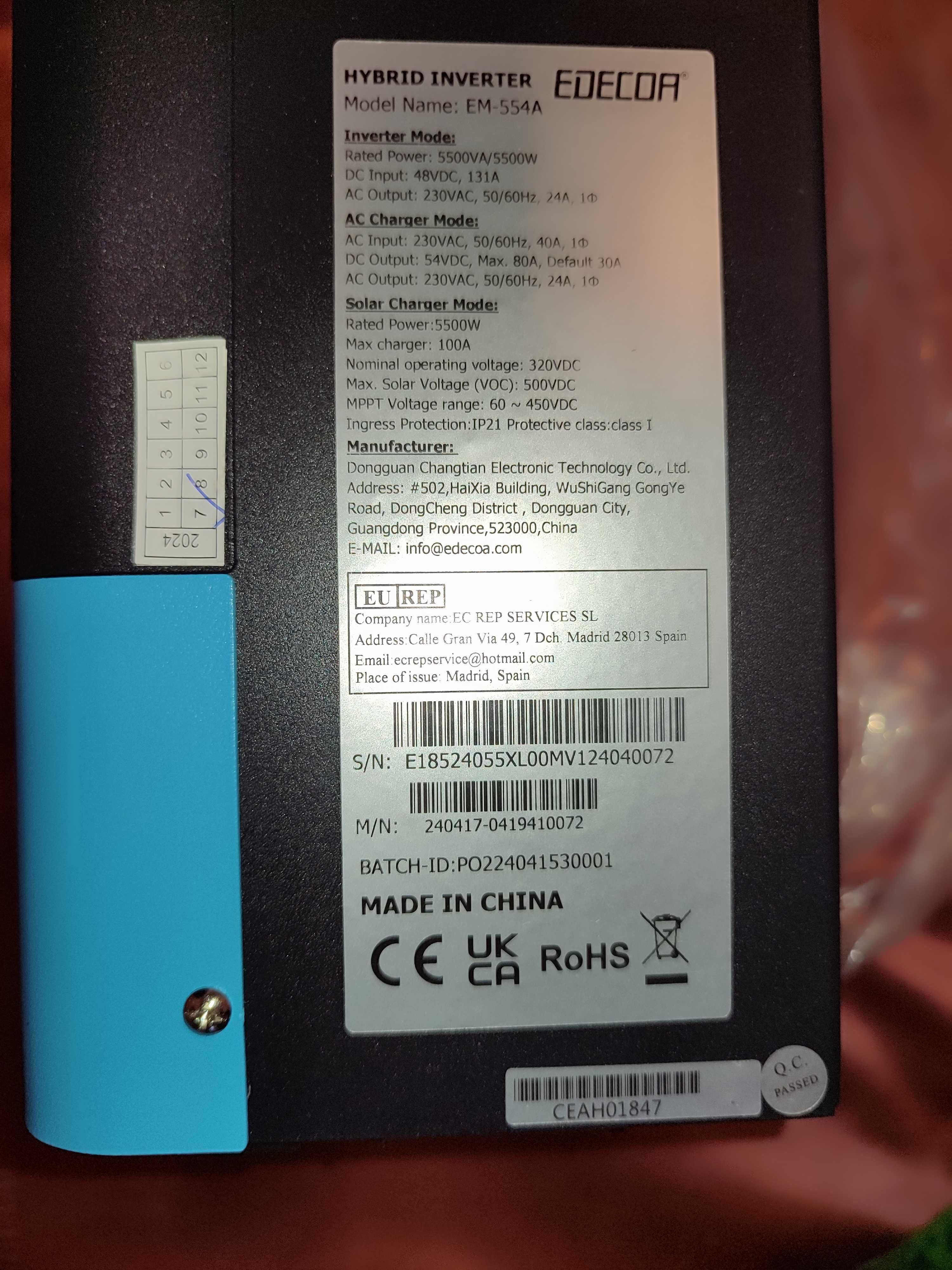 Гибридный инвертор 5500W Edecoa EM-554A