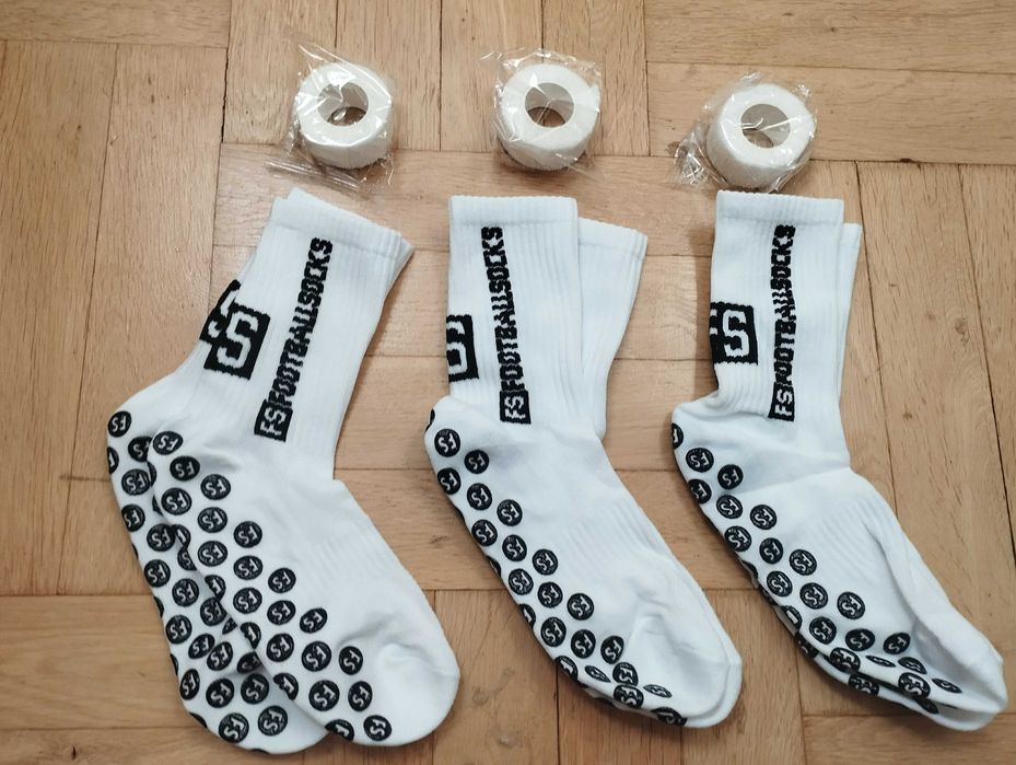 Zestaw piłkarski skarpety Footballsocks białe i taśmy białe 3 sztuki