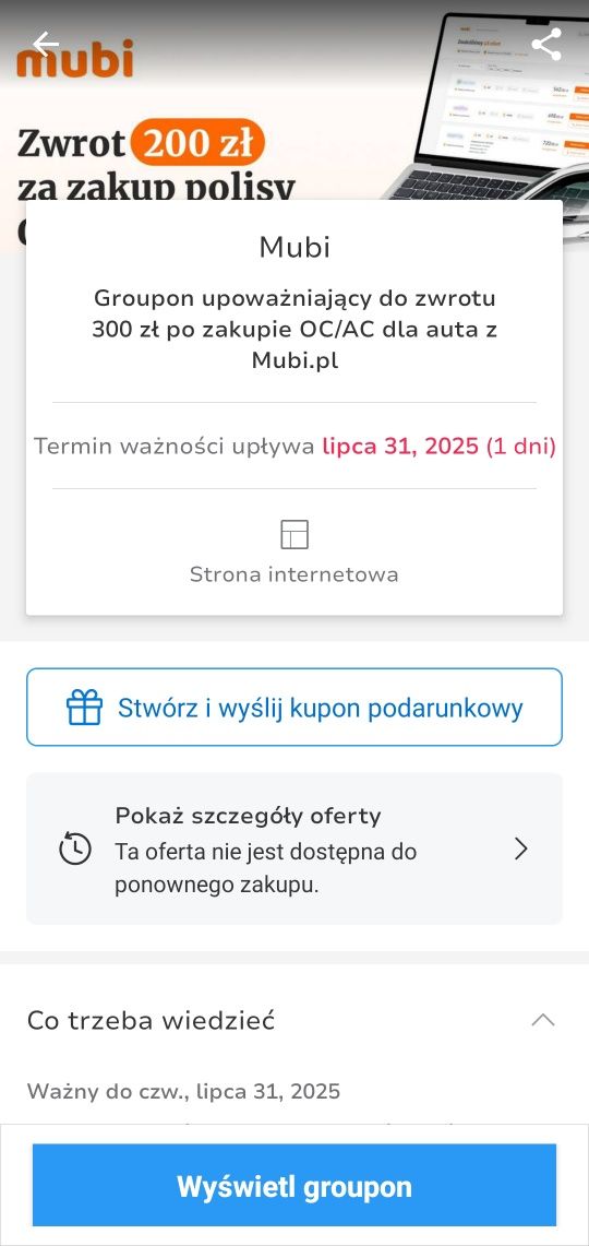Grupon OC Mubi  - zniżka 300 zł